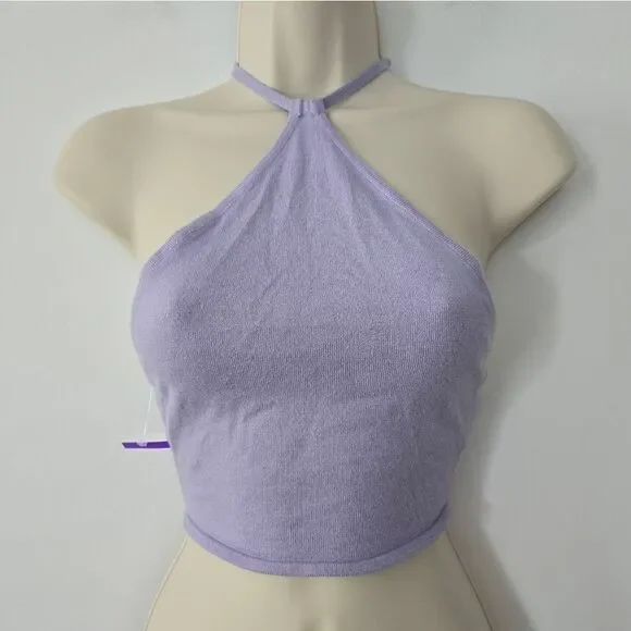 Weworewhat Knit Halter Crop Top Lavender - Picture 2 of 5
